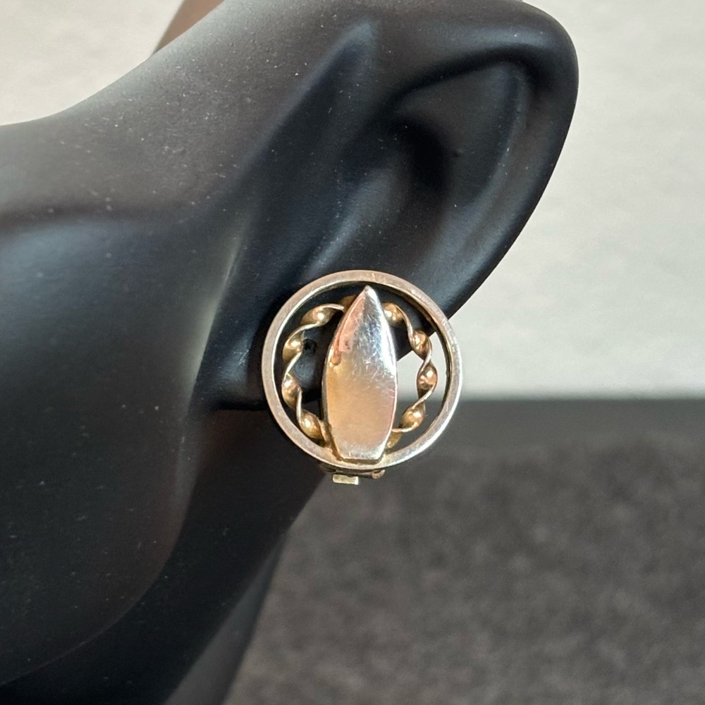 Vintage Round Textured Gold and Silver-Tone Clip-On Earrings